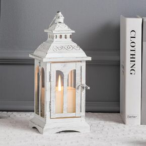 DECORKEY Candle Lantern Decorative Indoor & Outdoor, Christmas Vintage Metal Hanging Lanterns Decor for Front Porch Home Patio Wedding Party, Halloween Decorations (Black with Copper Brush) in Kuwait