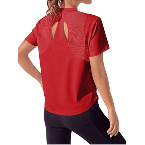 OYOANGLE Women's Mesh Short Sleeve Open Back Workout Top Yoga Running Athletic Tee Shirts