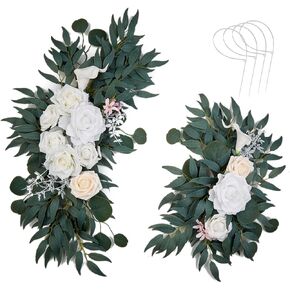 AitnWoy Artificial Wedding Arch Flowers Kit 2 PCS Dust Rose Flowers Silk Peony Floral Swag Welcome Sign for Wedding Ceremony Party Home Garland Decor