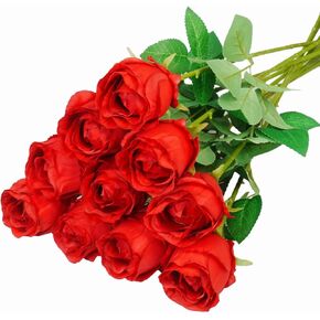 10pcs Artificial Silk Rose Flowers with Long Stem Real Looking Fake Roses for DIY Wedding Bouquet Table Centerpiece Faux White Roses for Bridal Shower Arrangements
