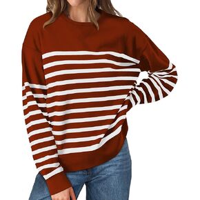 WIHOLL Sweatshirts for Women Crewneck Long Sleeve Striped Tops Lightweight Fashion 2024