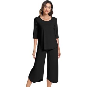 NACHILA Pajamas for Women-Viscose Made from Bamboo, 3/4 Sleeve Sleepwear with Capri Pants Pajama Set Cool Pjs Soft Loungewear