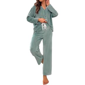 Women's Fuzzy Fleece Pajamas Set Flannel 2 Piece Winter Warm Button Down Pjs Sets Loungewear Sleepwear
