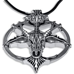 الفولاذ المقاوم للصدأ (2023) قلادة قلادة على شكل رأس الماعز الخماسي المقلوب Baphomet LaVeyan قلادة خماسية مقلوبة LaVey Satainism قابلة للتعديل بعقدة مزدوجة in Kuwait