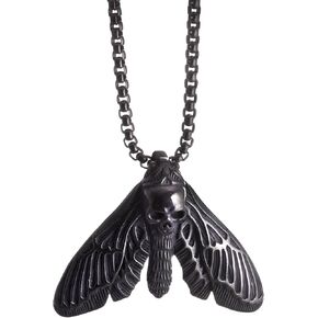 HAQUIL Skull Necklace, Black Plated Stainless Steel Skull Deathhead Hawkmoth Pendant, Box Chain, Gothic Jewelry Gift