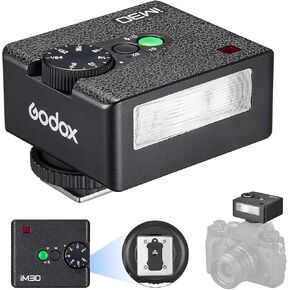 Godox iM30 Mini Flash Camera Flash, GN 15 7 Levels Flash Power CCT 6500K±200K Mini Flash Speedlite 230 Full-Power Flashe for Canon Sony Nikon Fuji Olympus Camera