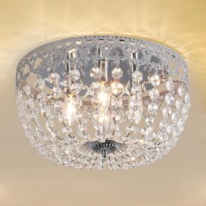 Maxax 4 Lights Ceiling Light, K9 Crystal Flush Mount Chandelier Light Fixture, Round Ceiling Light Fixture for Living Room, Bedroom, Dining Room, Kitchen, Hallway, Locker Room, Bronze