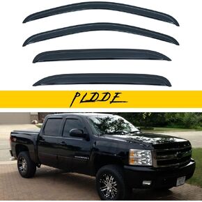 4 pcs Compatible with 07-14 Chevy/GMC Avalanche Suburban Yukon XL Silverado Sierra 1500 2500 3500 HD Crew Cab Front+Rear Sun/Rain Guard Outside Mount Window Visors