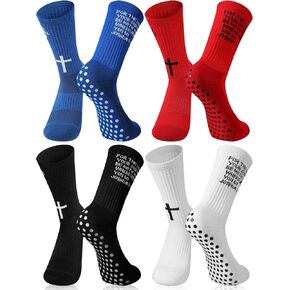 4 Pair Grip Cross Sock Cross Faith Sports Socks for Men Women Grip Christian Socks Bible Socks for Sports Football Basketball Tennis Gym