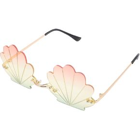 Kisangel Seashell Sunglasses Shell Shaped Eyeglasses Party Fun Sunglasses Rimless Eyeglasses for Girls Women,Blue and Pink