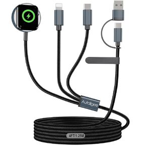 Upgraded 3 in 2 Multi Charging Cable for iWatch Charger iPhone Watch Charger Multi USB C Charger Cable Fast Charging Compatible with iWatch Ultra/SE/10/9/8/7/6/5/4/3/2/1,16/15/14/13/Galaxy S23-4FT