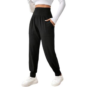 MakeMeChic Women's Elastic Waist Jogger Pants Slant Pocket Tummy Control Trousers