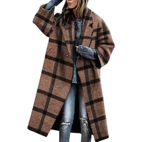 XSTH 2023 Womens Notch Lapel long Faux Wool Coat Single breasted Elegant Fall Winter Maxi Peacoat fashion jacket overcoat Dark Yellow Strips Medium