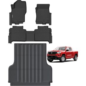 Floor Mats & Large Trunk Bed Mat for 2022 2023 2024 Nissan Frontier Pickup(Bed Mat No Fit King cab & Crew cab Long Bed sv),TPE All Weather Protection Car Floor Liners with Duty Bed Mat