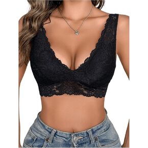 MakeMeChic Women's Floral Lace Wide Strap Wireless Backless Padded Bra Underwear