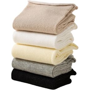 Loose Sock Long-staple Cotton Crew Socks for Women - 5 Solid Colors, Breathable Mesh, Seamless Toes, and Snug Fit