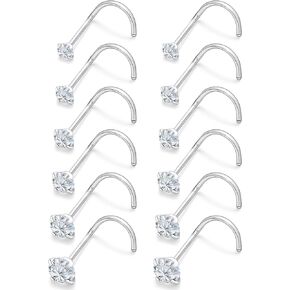 Cisyozi 22G 20G 18G Corkscrew Nose Ring Stud Surgical Steel Nose Studs Hypoallergenic Nostril Ring Stud Piercing Jewerly for Women Men