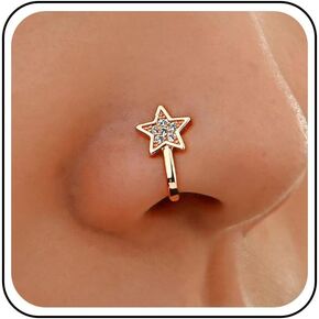 Vintage Rhinestone Star Nose Ring Hoop Gold Crystal Star Nose Ring Stud Tiny Nose Screw Stud Ring Boho Cz Star No Piercing Nose Hoop Clip on Nose Ring Jewelry for Women