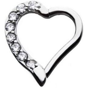 Pierced Owl - 16G Stainless Steel CZ Crystal Lined Right Ear Heart Shaped Helix Cartilage Daith Hinged Segment Ring