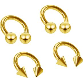 4pc 16g Gold Horseshoe Earrings Circular Barbell Rings Tragus Auricle Cartilge Daith Septum Ring