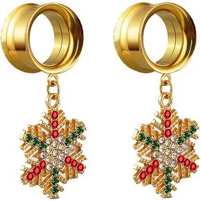 Xmas Snowflake Ear Tunnel Plugs for Women Stainless Steel Internal Threaded Double Flared Plugs 6-25mm Ear Gauges Expander Tunnels Body Piercing Jewelry for Christmas