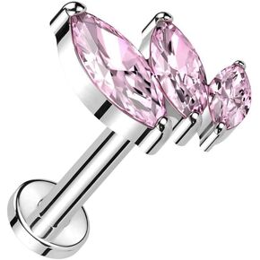 Pierced Owl 16GA ASTM F-136 Implant Grade Titanium Threadless Push-In CZ Crystal Triple Marquise Flat Back Stud