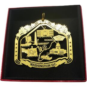 Nations Treasures Washington D.C. Souvenir Brass Christmas Ornament Gift Capitol White House Monuments Memorials