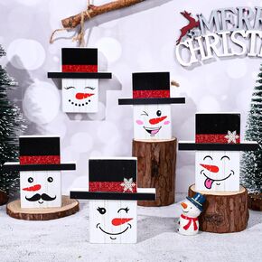 Whaline 5Pcs Snowman Christmas Tree Ornaments 3D Snowman Wall Door Decor Sign with String Winter Black White Xmas Tree Farmhouse Hanging Decor with String for Winter Holiday Indoor Wall Party Supplies