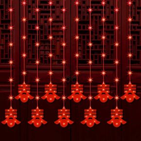2025 LED Chinese Spring Festival Hanging Ornament Lunar New Year Chinese Knot Hanging Decor for Home Wall Door Window Spring Festival Decorations Plug(Lucky Spring)