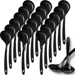 18 Pcs Large Plastic Serving Spoons Disposable Serving Spoons for Soup Big Heavy Duty Reusable Spoons for Party Catering Buffet Restaurant Dinner Soup (Black, 9 x 2.8 Inch)