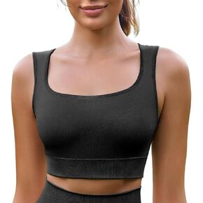 Fisoew Womens Workout Yoga Bras Wirefree Medium Support Padded Gym Running Crop Tank Top