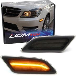 iJDMTOY Smoked Lens Amber Full LED Front Side Marker Light Kit Compatible With 2012-14 Mercedes W204 LCI C250 C300 C350 Sedan/Coupe, Powered by SMD LED, Replace OEM Sidemarker Lamps