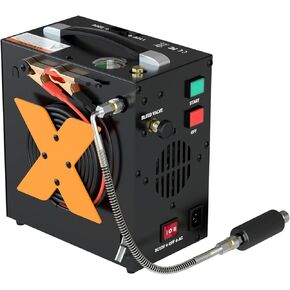 PCP Air Compressor 4500Psi/30Mpa Oil-Free & No-noise High-Pressure Air Compressor with Water/Oil Separator, Auto-shut suitable for Scuba Tank, Air-Gun, Powered by 12V DC or 110V-220 AC