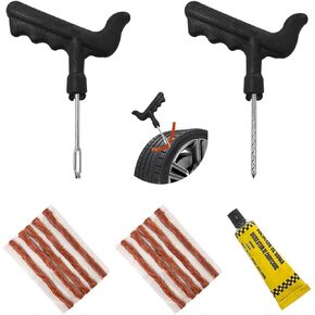 13 PCS Tire Repair Kit, T-Handle Tire Repair Tools with 10 Rubber Strings to Fix Punctures and Plug Flats, Emergency Tire Repair Kit for Cars, Universal Car Accessories (Large)