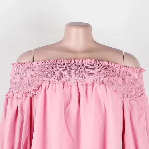 WOKANSE Women's Sexy Solid Color Layered Flare Sleeve Cold Shoulder A Line Shoulder Ruched Midi Dresses Night Out in Kuwait