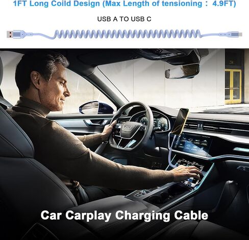 [Apple MFi Certified] iPhone 16 Pro Fast Charging Car Carplay Cable,Retractable 5ft 60W USB A to USB C Charging Cord Screen Data Sync Cord Compatible for iPhone 16/Pro Max/Plus/15 iPad Pixel Galaxy in Kuwait