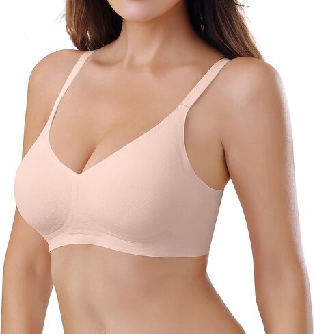 Wireless Bra Seamless Lace Jacquard No Underwire Bras for Women Full Coverage V Neck Comfortable Bralette in Saudi Arabia