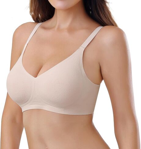 Wireless Bra Seamless Lace Jacquard No Underwire Bras for Women Full Coverage V Neck Comfortable Bralette in Kuwait