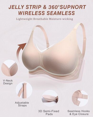 Wireless Bra Seamless Lace Jacquard No Underwire Bras for Women Full Coverage V Neck Comfortable Bralette in Kuwait