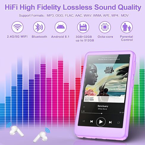 MP3 Player with Bluetooth and WiFi, 4.0" Touch Screen, Octa-core Processor, MP4 Player with Spotify, Pandora, Music, 3GB RAM 32GB ROM Up to 512 GB, Android Music Player for Parental Control, FM in Saudi Arabia