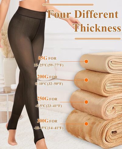DOCUMO Fleece Lined Tights for Women Thermal Pantyhose Warm Winter Tights High Waisted Thick Leggings Fake Translucent Tights (300g Thick Fleece Footed Sheer Black,X-Small) in Saudi Arabia