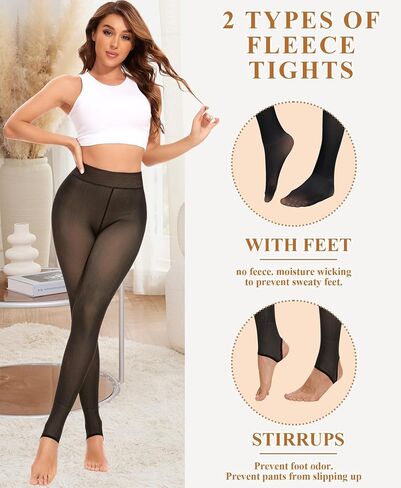 DOCUMO Fleece Lined Tights for Women Thermal Pantyhose Warm Winter Tights High Waisted Thick Leggings Fake Translucent Tights (300g Thick Fleece Footed Sheer Black,X-Small) in Saudi Arabia