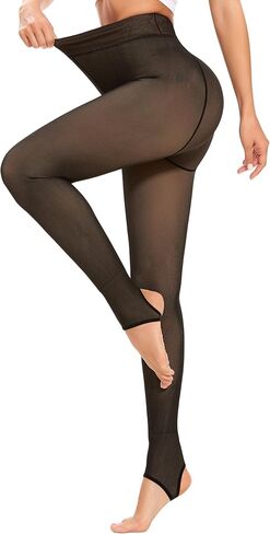 DOCUMO Fleece Lined Tights for Women Thermal Pantyhose Warm Winter Tights High Waisted Thick Leggings Fake Translucent Tights (300g Thick Fleece Footed Sheer Black,X-Small) in Saudi Arabia