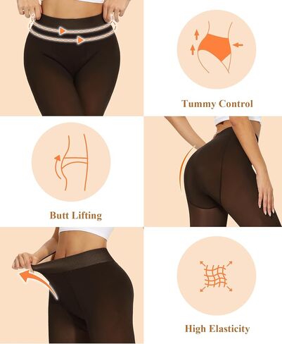 DOCUMO Fleece Lined Tights for Women Thermal Pantyhose Warm Winter Tights High Waisted Thick Leggings Fake Translucent Tights (300g Thick Fleece Footed Sheer Black,X-Small) in Saudi Arabia