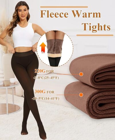DOCUMO Fleece Lined Tights for Women Thermal Pantyhose Warm Winter Tights High Waisted Thick Leggings Fake Translucent Tights (300g Thick Fleece Footed Sheer Black,X-Small) in Saudi Arabia