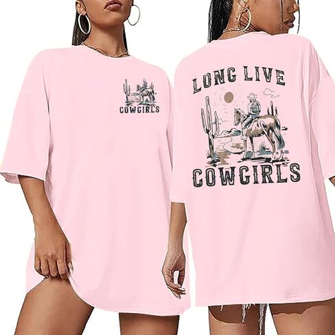 Long Live Cowgirls Shirts Women Oversized Cowgirl Tshirt Vintage Western Tee Country Girl Concert Top in Saudi Arabia