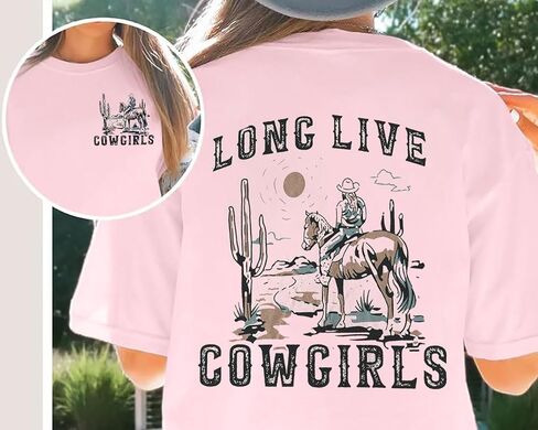 Long Live Cowgirls Shirts Women Oversized Cowgirl Tshirt Vintage Western Tee Country Girl Concert Top in Saudi Arabia