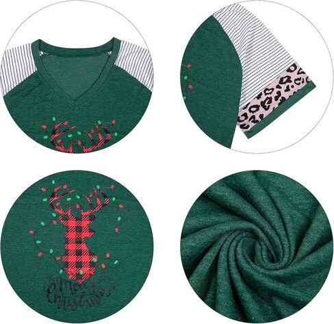 المرأة حجم كبير قمصان الرنة عيد ميلاد سعيد ليوبارد منقوشة التي شيرت عادية Vneck عطلة قصيرة الأكمام تي شيرت هدية عيد الميلاد in Kuwait