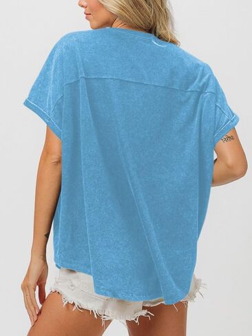 Womens Sparkle Baseball Sequin Tee Game Day Pullover T-Shirt Crewneck Oversized Short Sleeve Washed Tops in Saudi Arabia