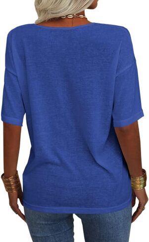 Grlasen Womens Summer Tops Fashion V Neck Half Sleeve Oversized T Shirts Elbow Length Tee Shirts Casual Tops Loose Fit in Saudi Arabia